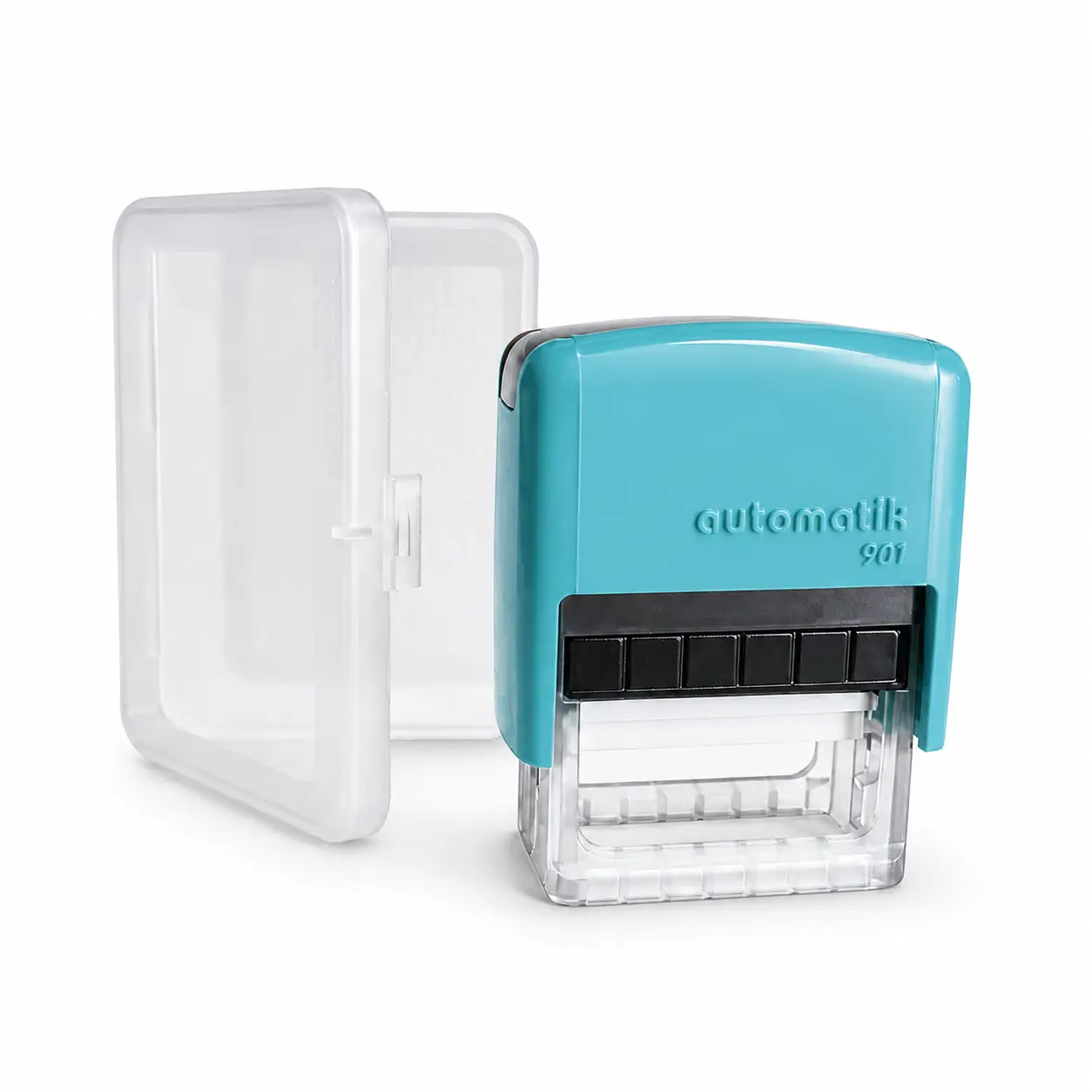 Sello automático Automatik 901 personalizado 18x38 mm para nombre cargo y RUT Celeste