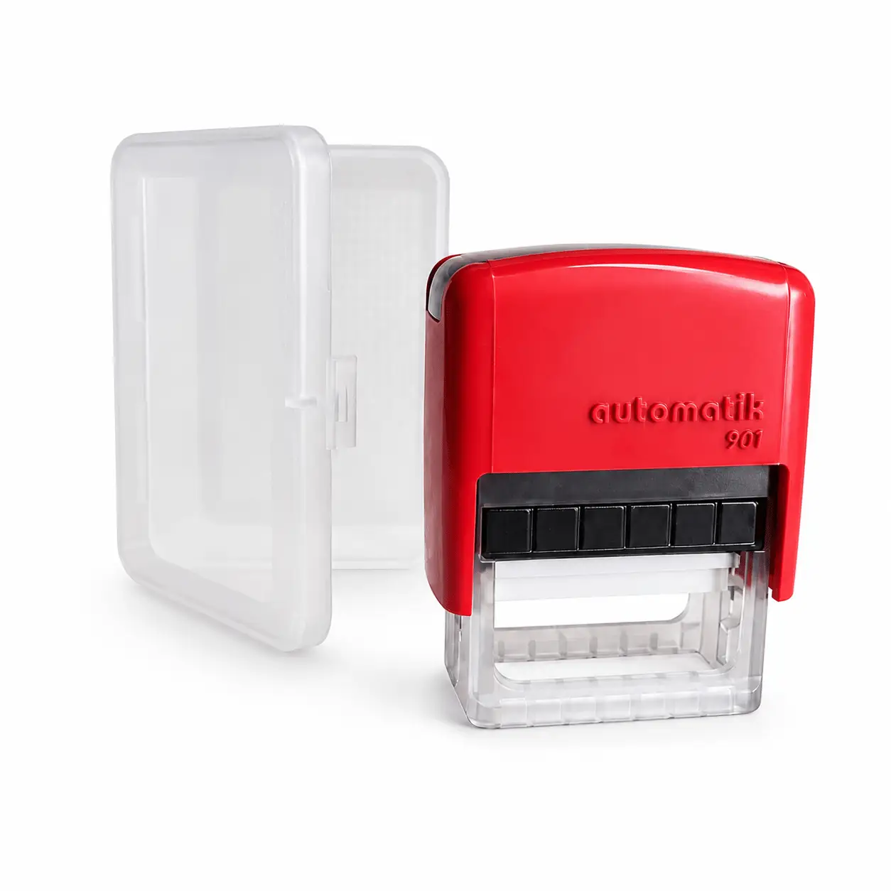 Sello automático Automatik 901 personalizado 18x38 mm para nombre cargo y RUT Rojo